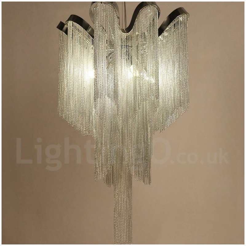Aluminum Tassels Chandelier Designer Pendant Light Silver Colour