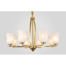 8 Light Pure Brass Large Luxurious Rustic Retro Vintage Brass Pendant Chandelier with Glass Shades