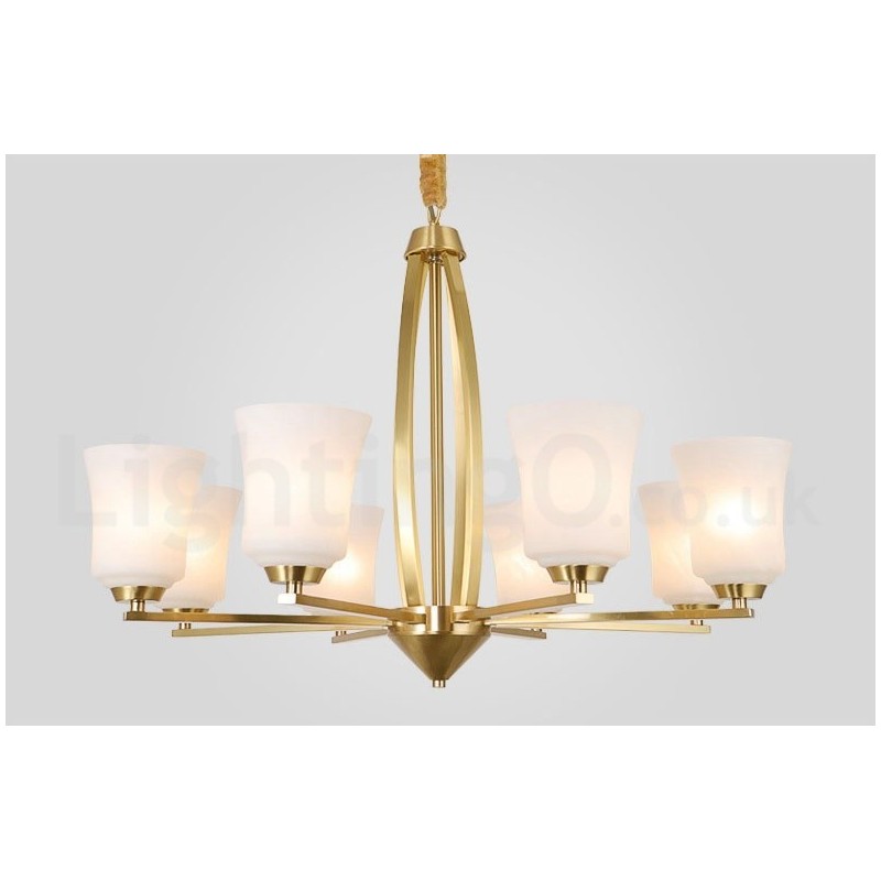 8 Light Pure Brass Large Luxurious Rustic Retro Vintage Brass Pendant Chandelier with Glass Shades