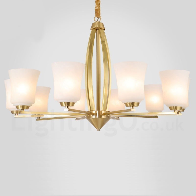 Retro Vintage Brass Pendant Chandelier with Glass Shades
