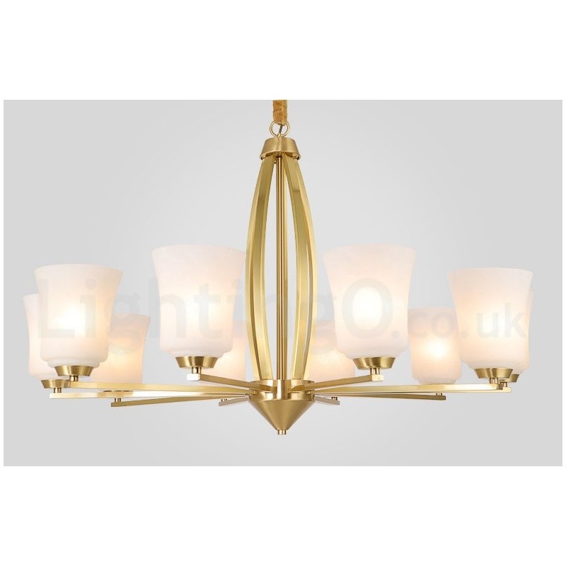 Retro Vintage Brass Pendant Chandelier with Glass Shades