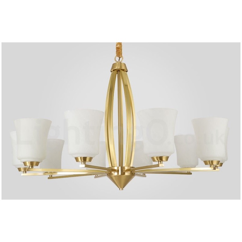 Retro Vintage Brass Pendant Chandelier with Glass Shades