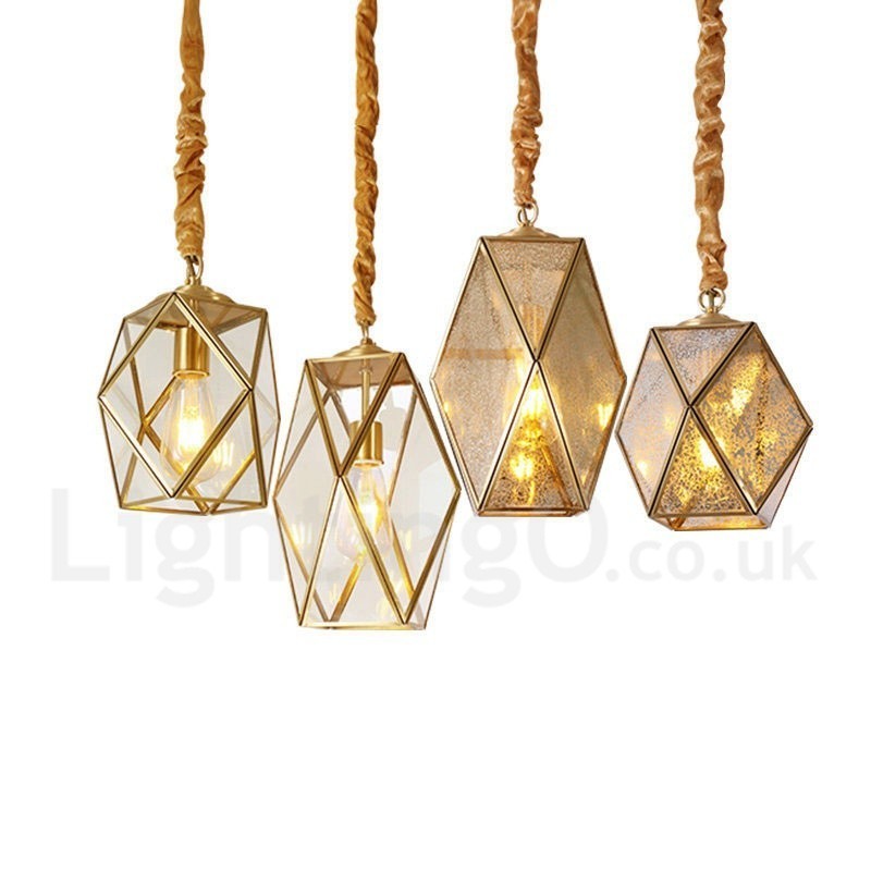 Pure Brass Rustic Lodge Nordic Style Pendant Light with Glass Shade