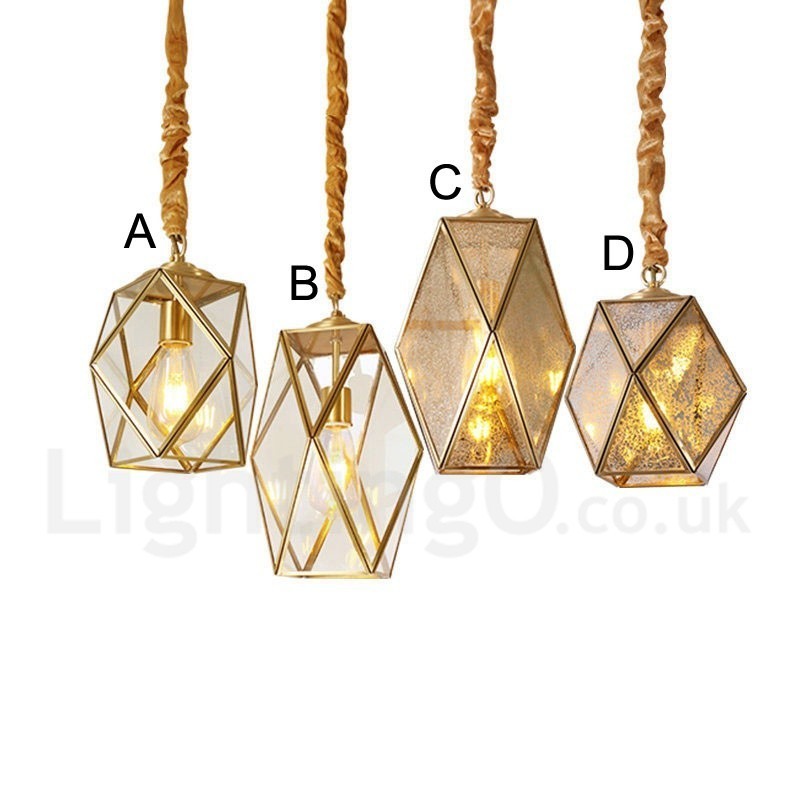 Pure Brass Rustic Lodge Nordic Style Pendant Light with Glass Shade