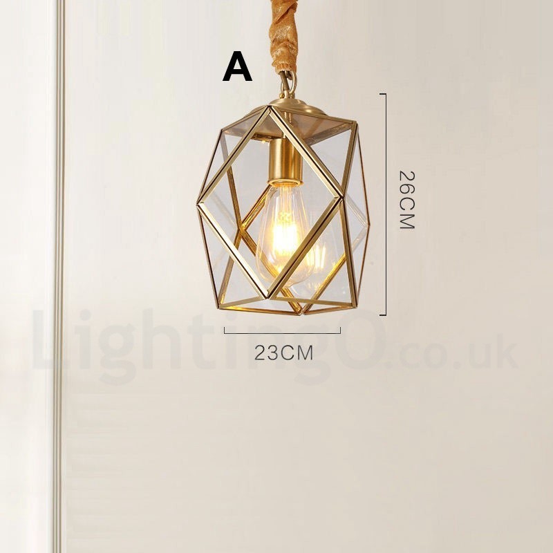 Pure Brass Rustic Lodge Nordic Style Pendant Light with Glass Shade