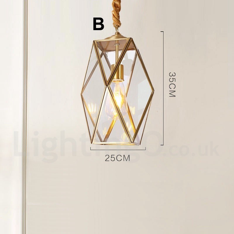 Pure Brass Rustic Lodge Nordic Style Pendant Light with Glass Shade