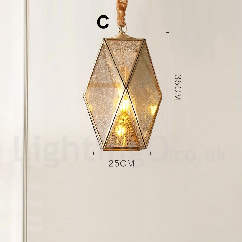 Pure Brass Rustic Lodge Nordic Style Pendant Light with Glass Shade
