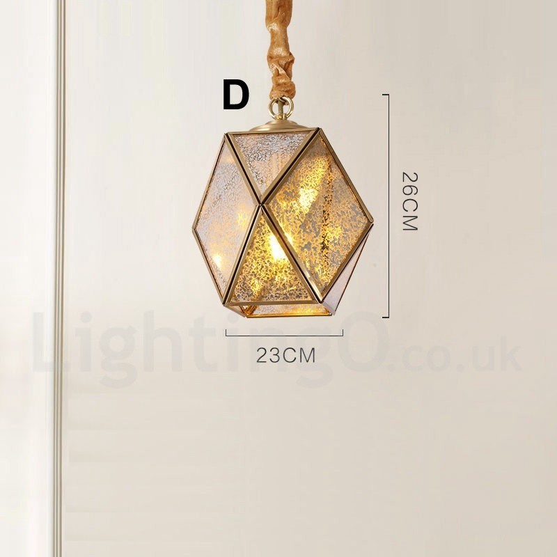 Pure Brass Rustic Lodge Nordic Style Pendant Light with Glass Shade
