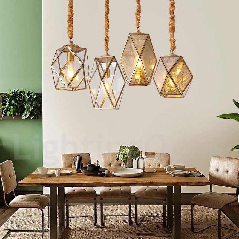 Pure Brass Rustic Lodge Nordic Style Pendant Light with Glass Shade