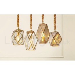 Pure Brass Rustic Lodge Nordic Style Pendant Light with Glass Shade
