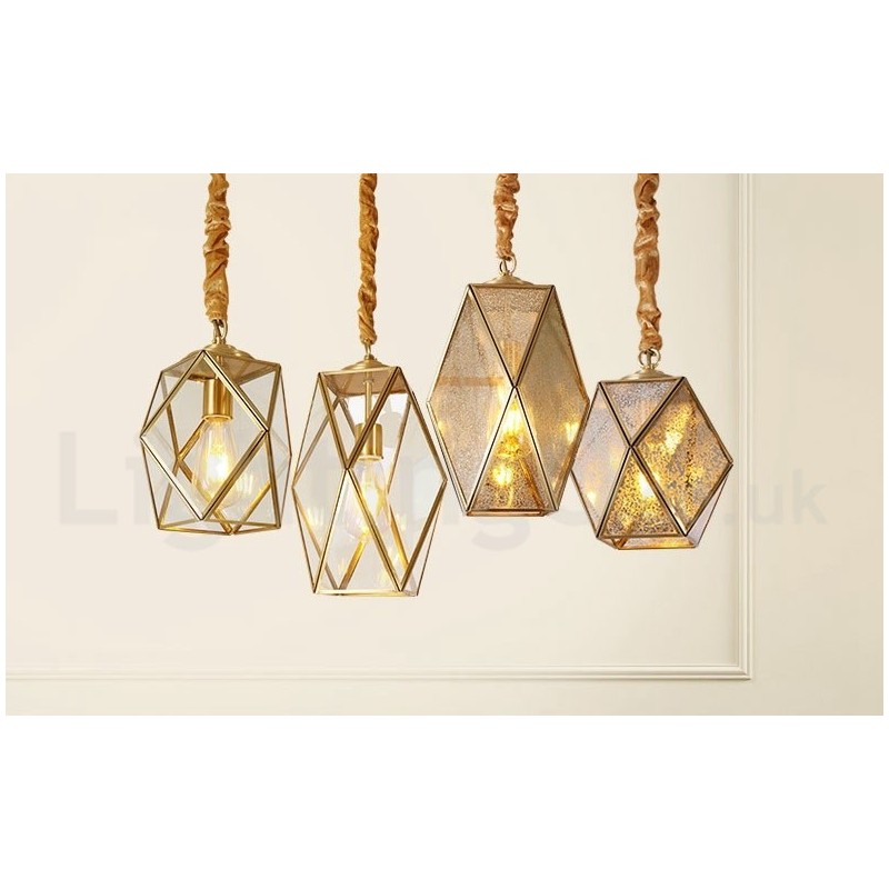 Pure Brass Rustic Lodge Nordic Style Pendant Light with Glass Shade