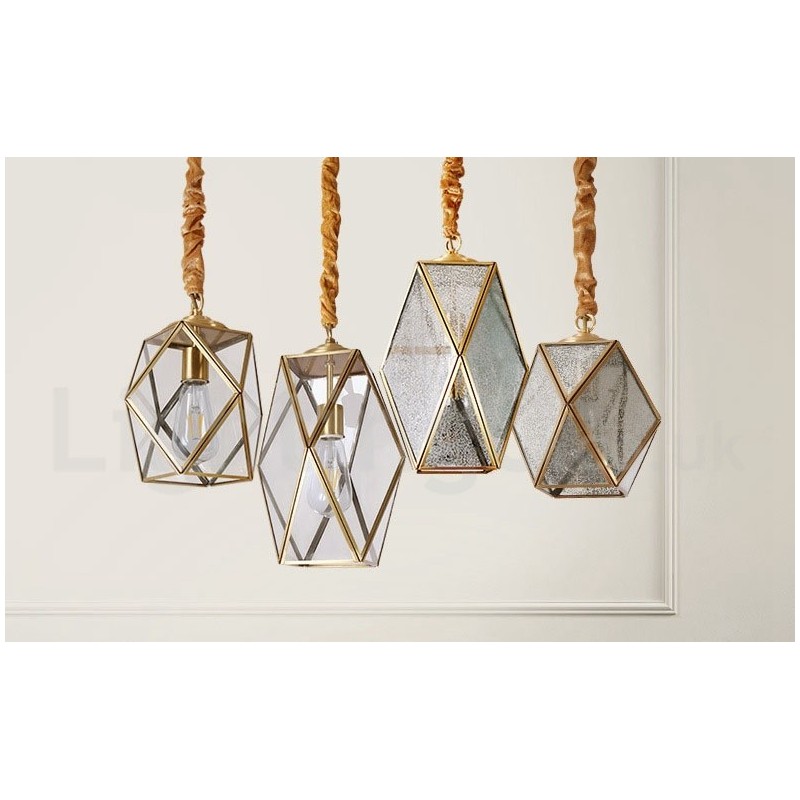 Pure Brass Rustic Lodge Nordic Style Pendant Light with Glass Shade