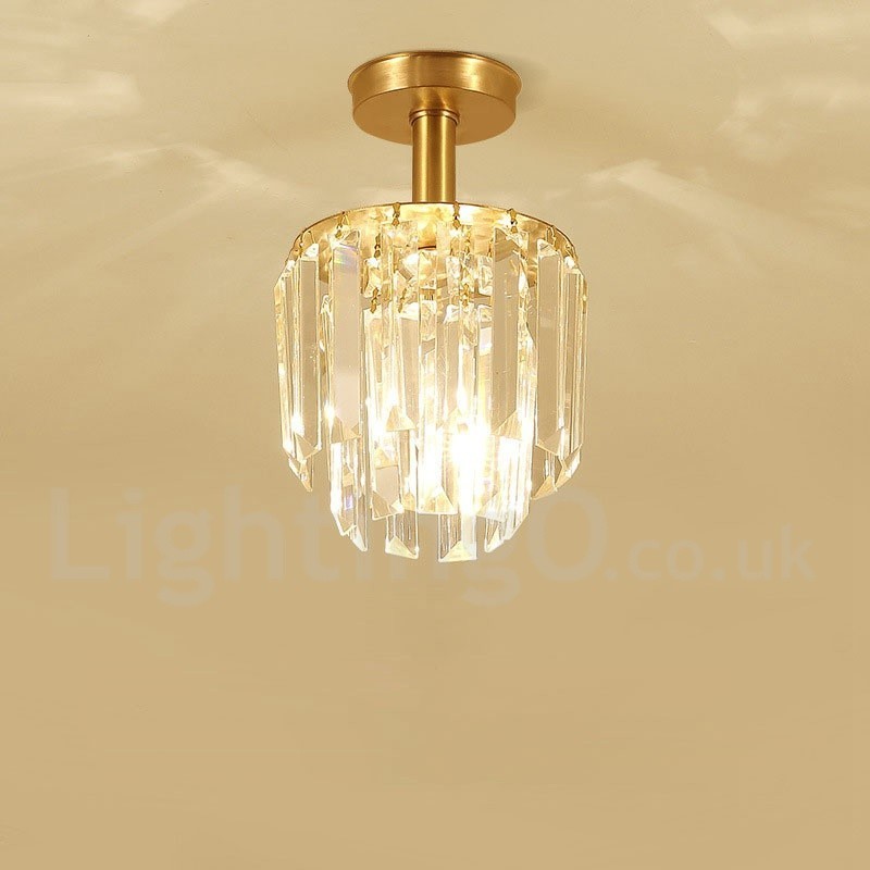 Pure Brass Rustic Lodge Nordic Style Flush Mount Crystal Ceiling Lights