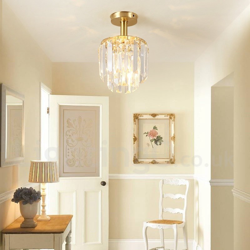 Pure Brass Rustic Lodge Nordic Style Flush Mount Crystal Ceiling Lights