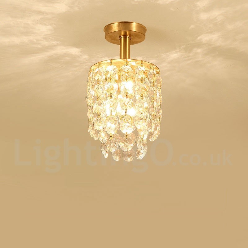 Pure Brass Rustic Lodge Nordic Style Flush Mount Crystal Ceiling Lights