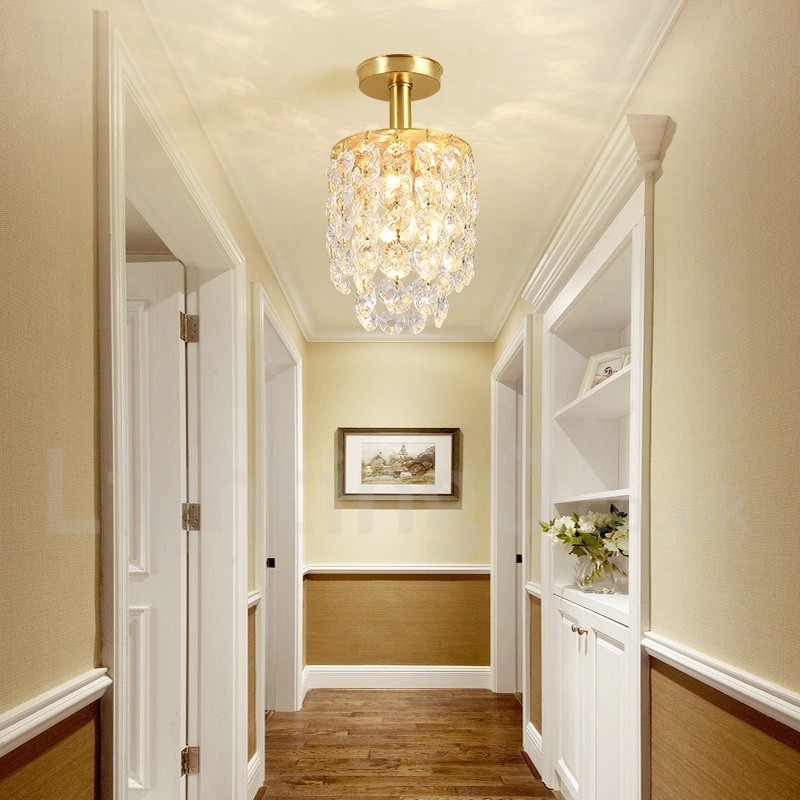 Pure Brass Rustic Lodge Nordic Style Flush Mount Crystal Ceiling Lights