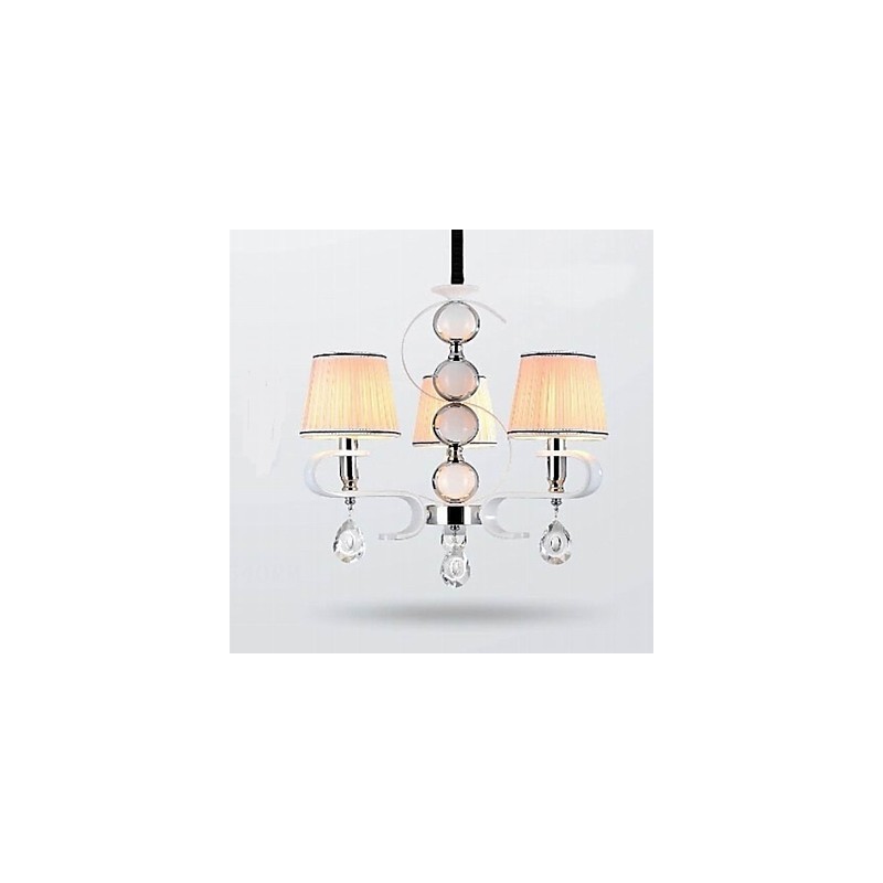 Fabric Chandelier 3 Light High Grade Lamp White Jade Silver Ring