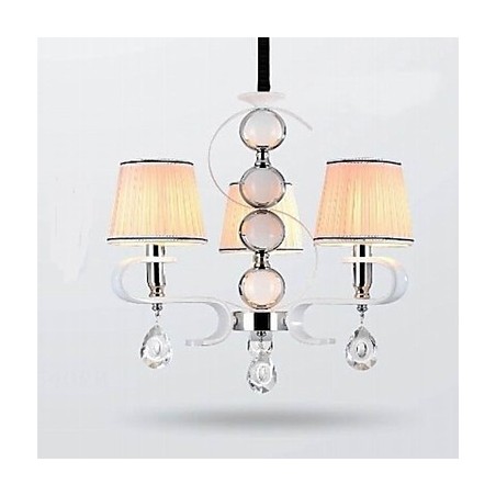 Fabric Chandelier 3 Light High Grade Lamp White Jade Silver Ring