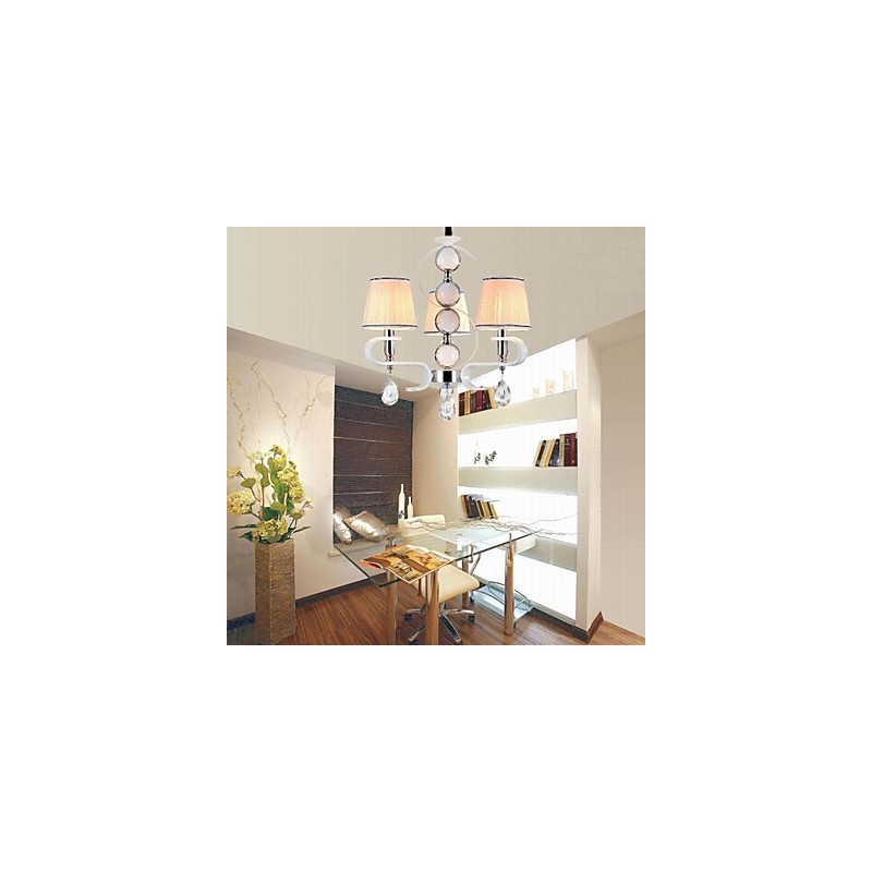 Fabric Chandelier 3 Light High Grade Lamp White Jade Silver Ring