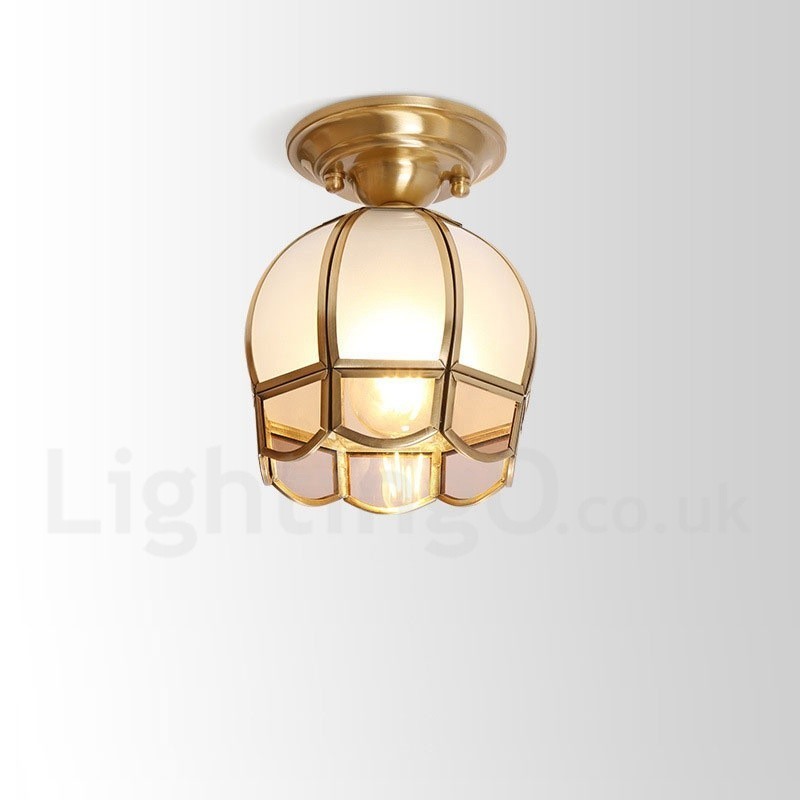 Pure Brass Rustic Lodge Nordic Style Flush Mount Ceiling Light with Glass Shade