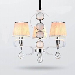 Fabric Chandelier 3 Light High Grade Lamp White Jade Silver Ring