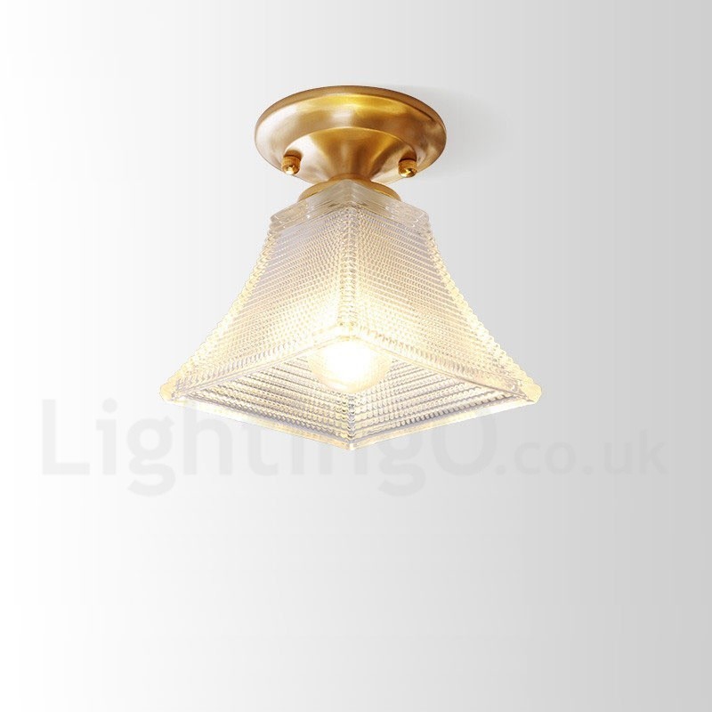 Pure Brass Rustic Lodge Nordic Style Flush Mount Ceiling Light with Glass Shade