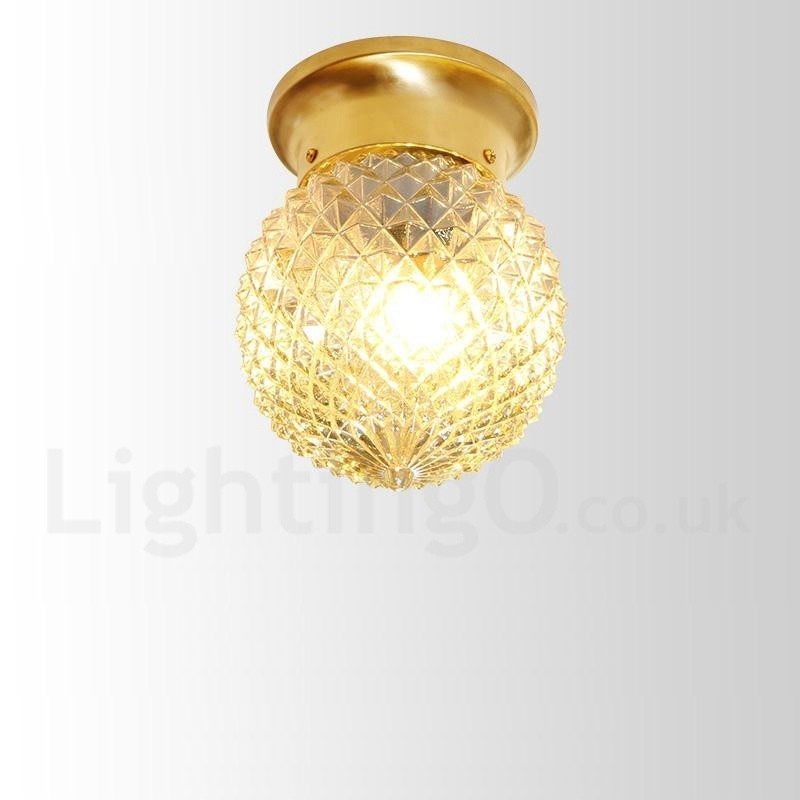 Pure Brass Rustic Lodge Nordic Style Flush Mount Ceiling Light with Glass Shade