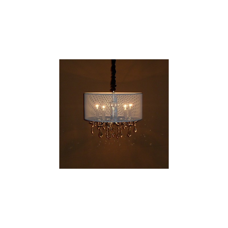 Contemporary Crystal Pendant Light with 5 Lights and Semitransparent Shade