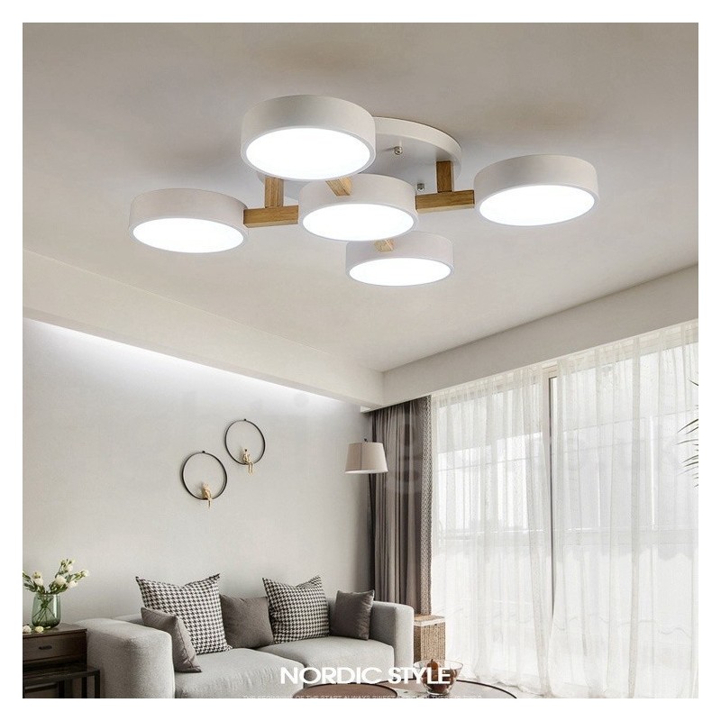 Wood Chandelier Modern Contemporary Nordic Style Flush Mount Ceiling Light with Acrylic Shade