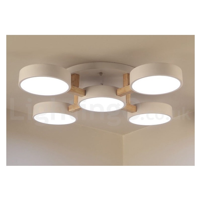 Wood Chandelier Modern Contemporary Nordic Style Flush Mount Ceiling Light with Acrylic Shade