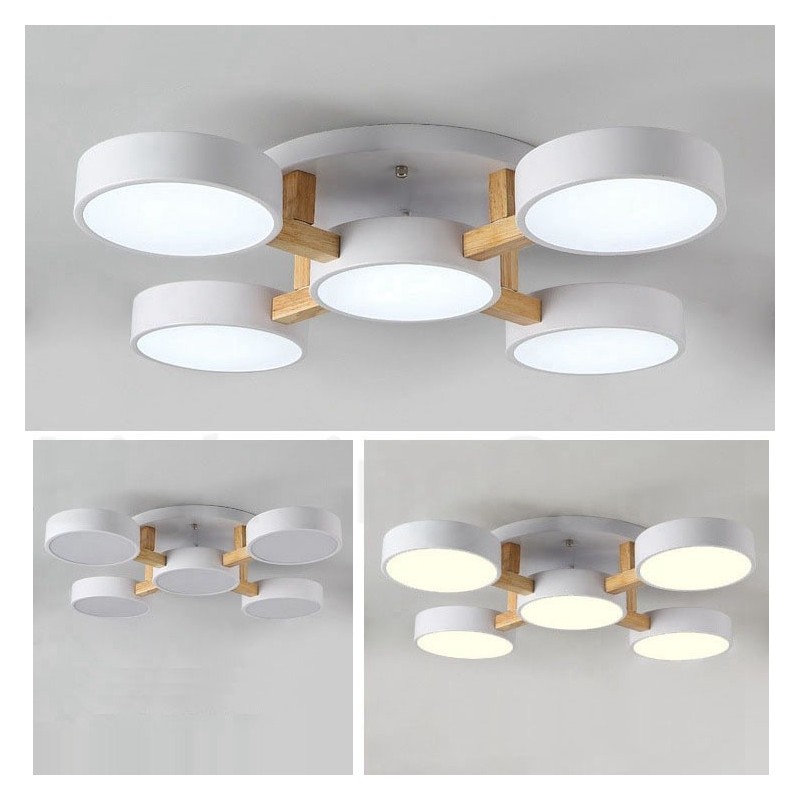 Wood Chandelier Modern Contemporary Nordic Style Flush Mount Ceiling Light with Acrylic Shade