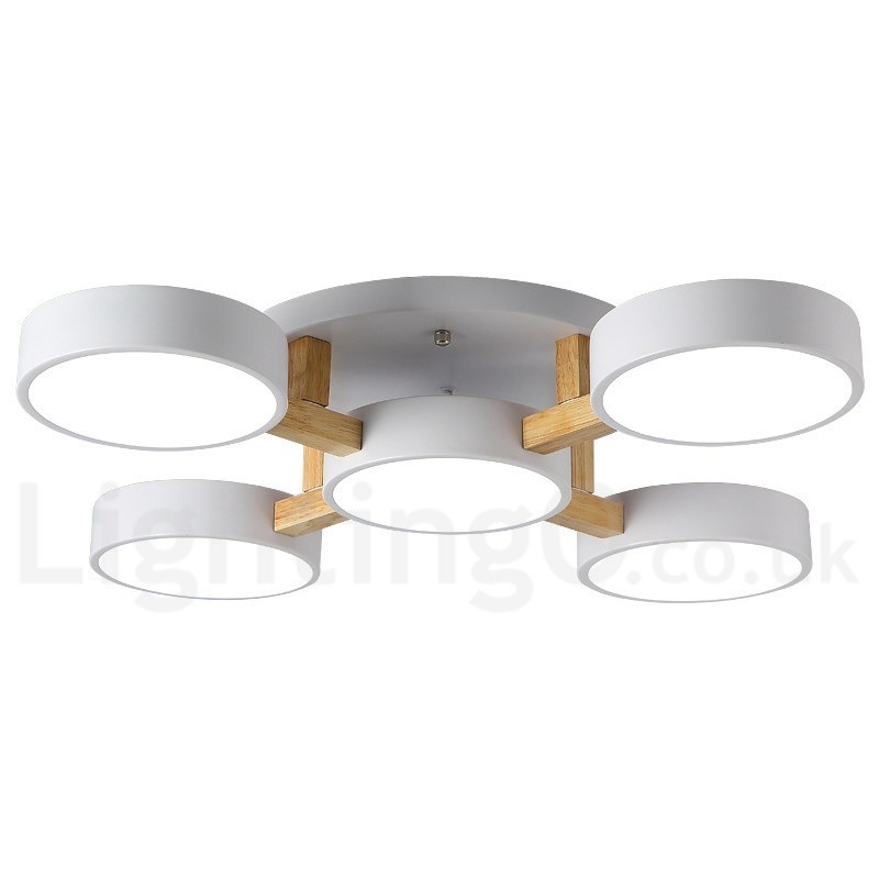 Wood Chandelier Modern Contemporary Nordic Style Flush Mount Ceiling Light with Acrylic Shade