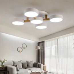 Wood Chandelier Modern Contemporary Nordic Style Flush Mount Ceiling Light with Acrylic Shade