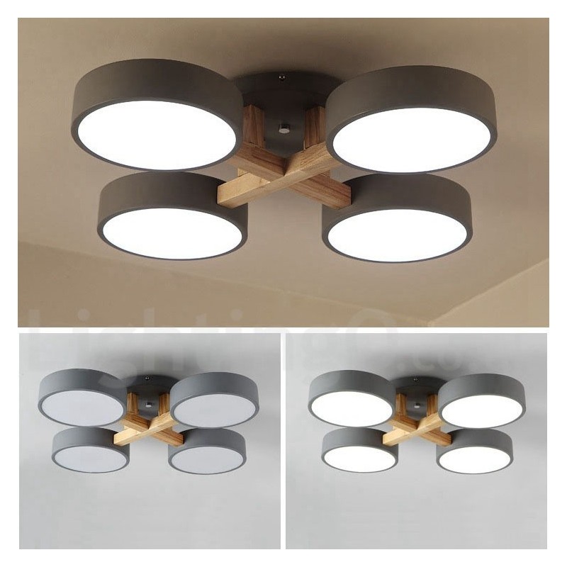 Wood Chandelier Modern Contemporary Nordic Style Flush Mount Ceiling Light with Acrylic Shade