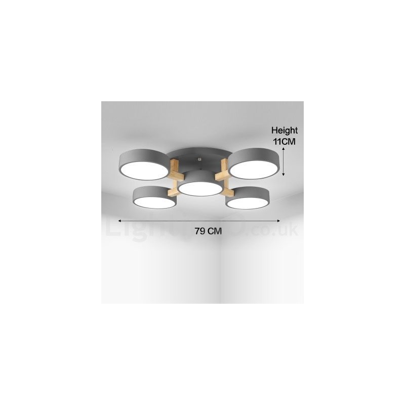 Wood Chandelier Modern Contemporary Nordic Style Flush Mount Ceiling Light with Acrylic Shade