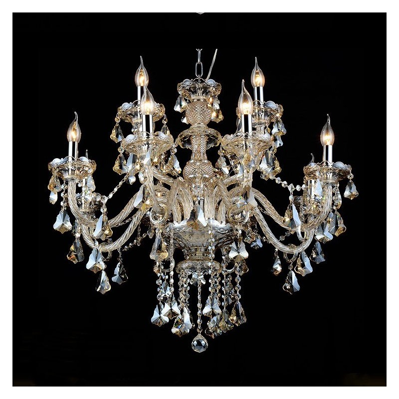 12 Lights Retro Cognac Color K9 Crystal Modern Chandelier