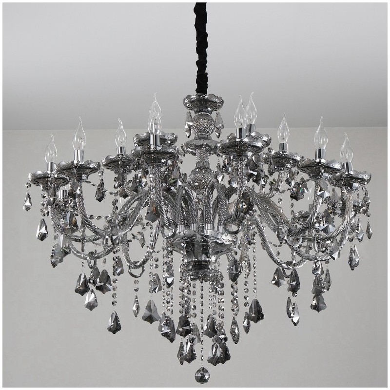 18 Lights Retro Grey Color K9 Crystal Candle Large Chandelier