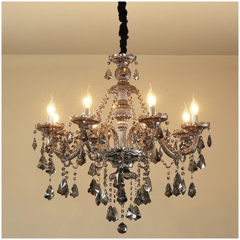 8 Lights Retro Grey Color K9 Crystal Candle Chandelier