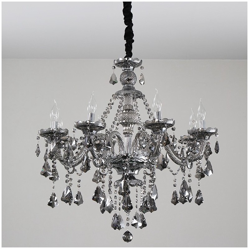 8 Lights Retro Grey Color K9 Crystal Candle Chandelier