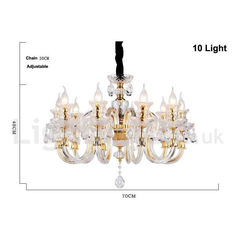 Retro Gold Colour K9 Clear Crystal Candle Chandelier
