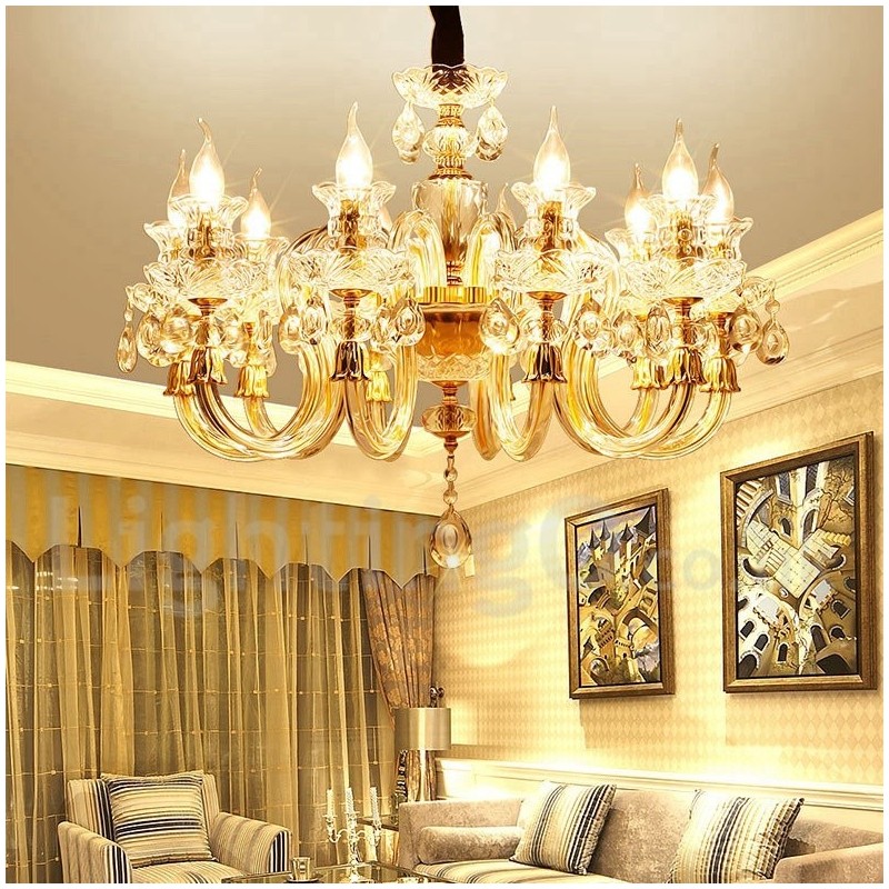 Retro Gold Colour K9 Clear Crystal Candle Chandelier