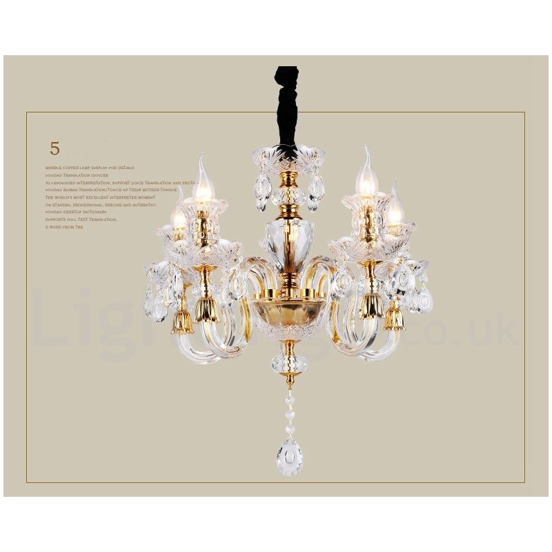 Retro Gold Colour K9 Clear Crystal Candle Chandelier