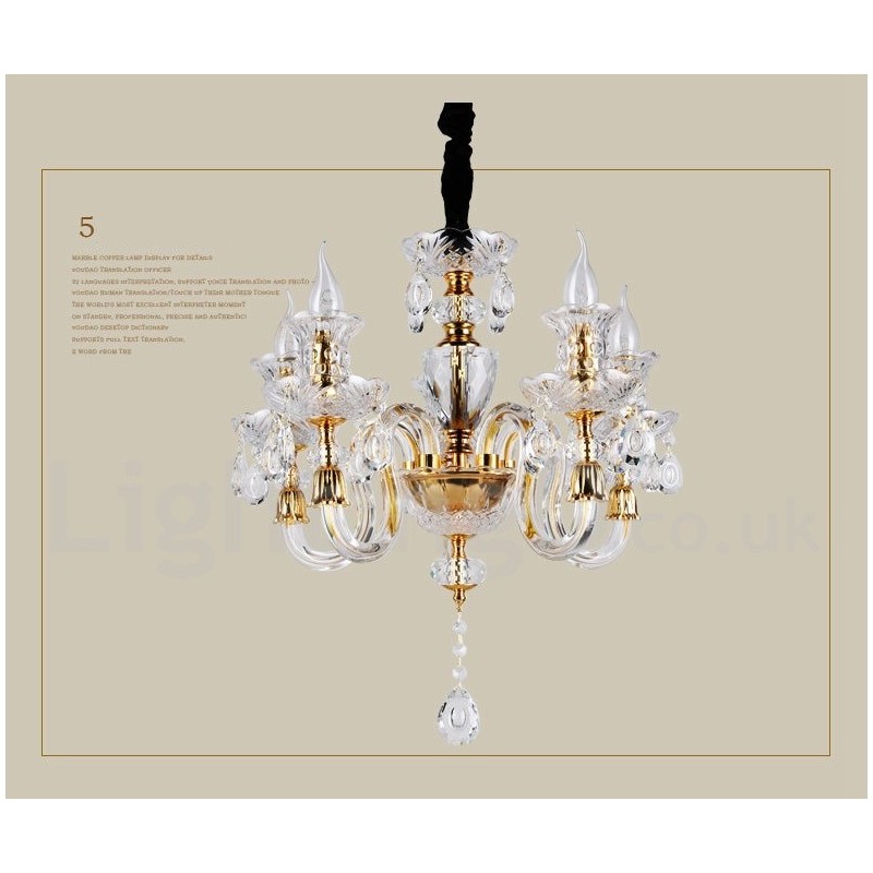 Retro Gold Colour K9 Clear Crystal Candle Chandelier