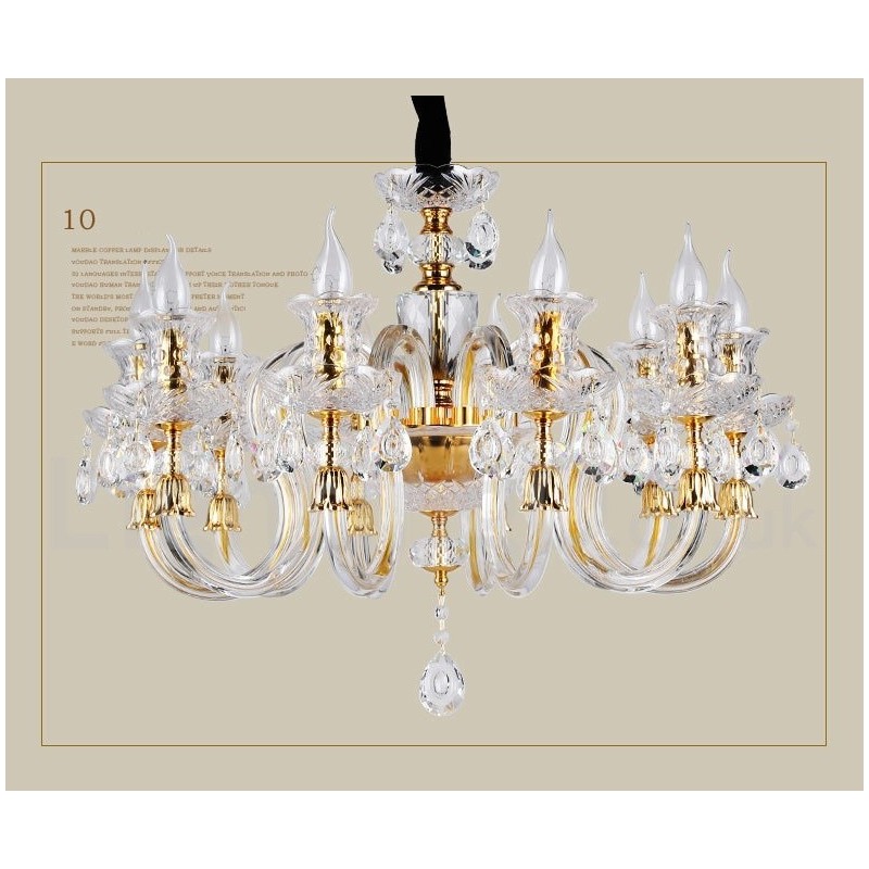 Retro Gold Colour K9 Clear Crystal Candle Chandelier