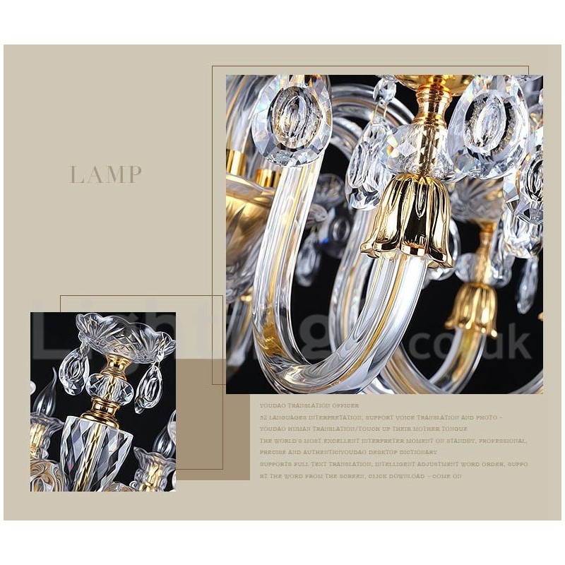 Retro Gold Colour K9 Clear Crystal Candle Chandelier