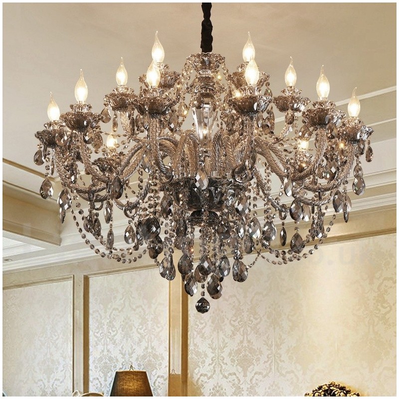 18 Lights Retro Grey Colour K9 Crystal Candle Large Chandelier
