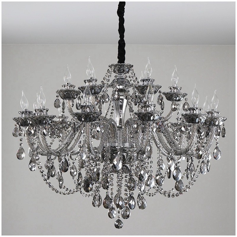 18 Lights Retro Grey Colour K9 Crystal Candle Large Chandelier