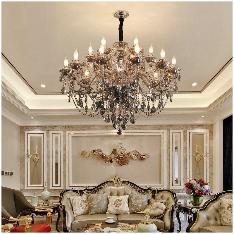 18 Lights Retro Grey Colour K9 Crystal Candle Large Chandelier