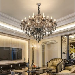 18 Lights Retro Grey Colour K9 Crystal Candle Large Chandelier