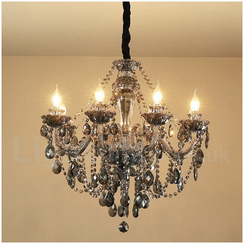 8 Lights Retro Grey Colour K9 Crystal Candle Large Chandelier